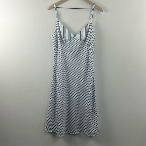 Michael Kors Striped Strappy Linen Blend Midi Sundress Womens Size L - Picture 1 of 13